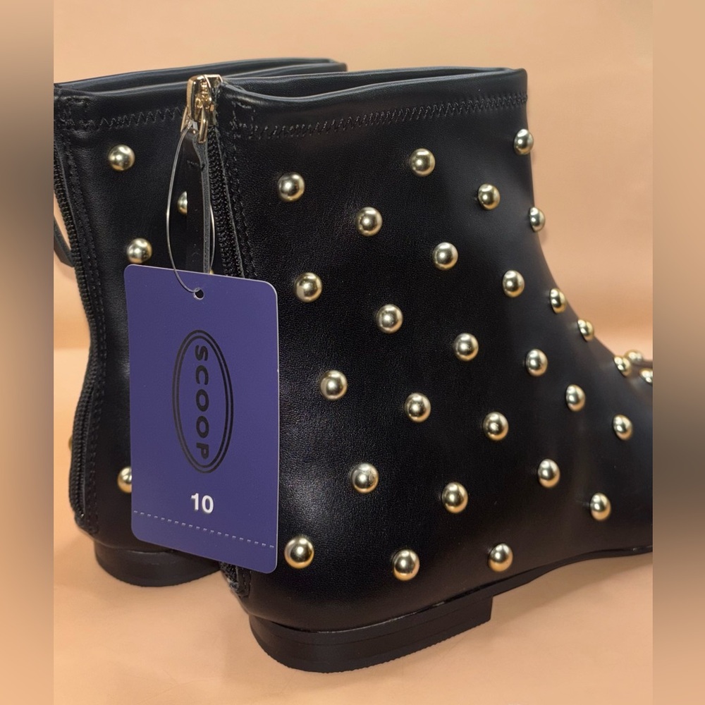 Elegant Black and Gold Studded Ankle Booties - Picture 6 of 10